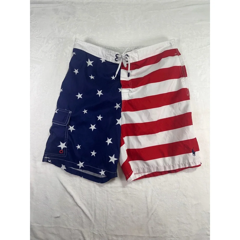 Polo Ralph Lauren Swim Trunks XL Red White Blue Stars Stripes Americana Mens
